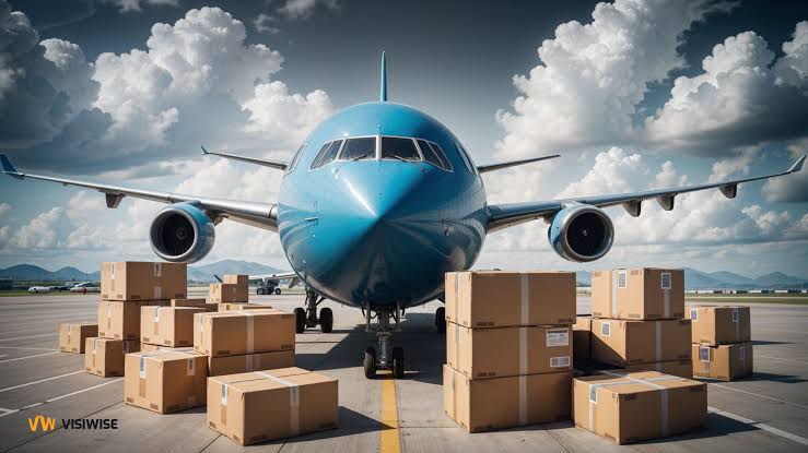 Aircraft loading cardboard boxes cargo